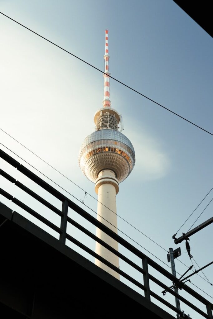 A tall tower with a spherical observation deck.